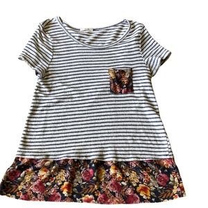 Le Lis Blue/White Striped Floral Peplum Tee